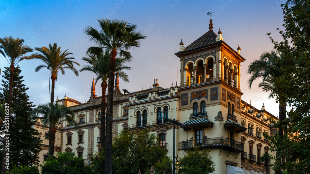 Seville, the famous historical city in Spain, captured at sunset
