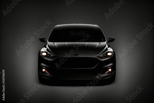 Front view of a generic and brandless modern car on a black background, ai art © dasom