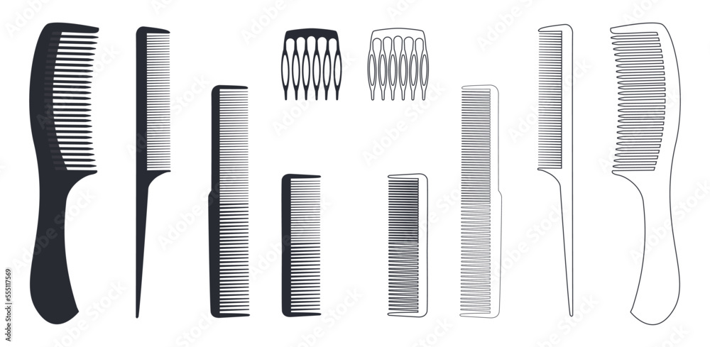 comb icon collection in black silhouette and line art style isolated on white background. Simple vector illustration, graphic, pictogram comb icon collection in black silhouette and line art style isolated on white background. Simple vector illustration, graphic, pictogram