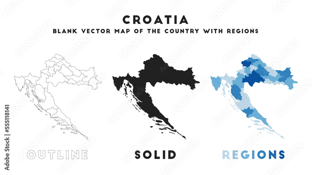 Croatia map. Borders of Croatia for your infographic. Vector country shape. Vector illustration.