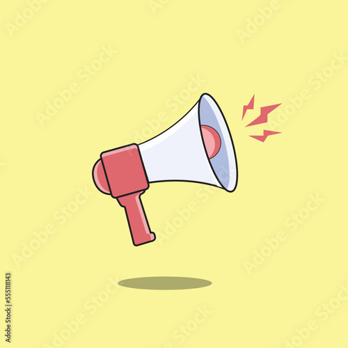 Megaphone with loudspeaker. Advertising through speakers. Vector illustration in flat design. Social media marketing megaphone advertising