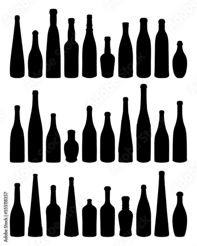 Shape of silhouette of bottle for alcohol, beer, kvass, waters. Outline of a container for storing liquid
