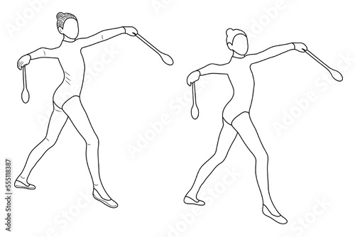 Outline figure of a gymnast in a sports pose. Gym girl silhouette sketch. Gymnastics.
