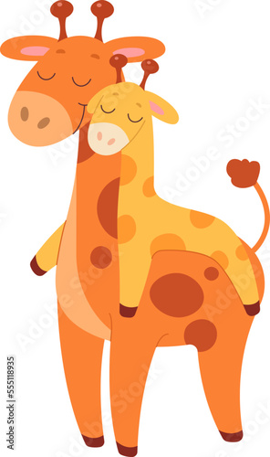 Funny cartoon mother and baby giraffes Cute animals