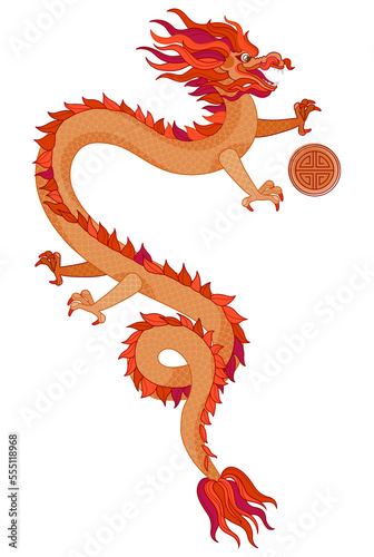 Bright colorful China Dragon. Illustration of cute Chinese Dragon. Dragon and Pearl. Chinese design element. China spring festival. photo