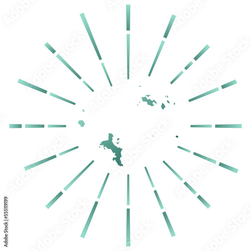 Seychelles gradiented sunburst. Map of the island with colorful star rays. Seychelles illustration in digital, technology, internet, network style. Vector illustration.