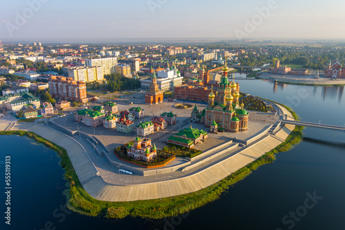 Yoshkar-Ola, Russia. Panorama of the city center in the morning. Aerial view