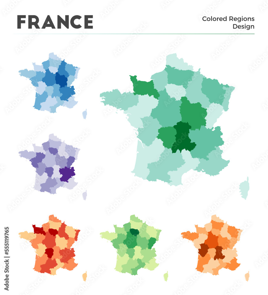France map collection. Borders of France for your infographic. Colored