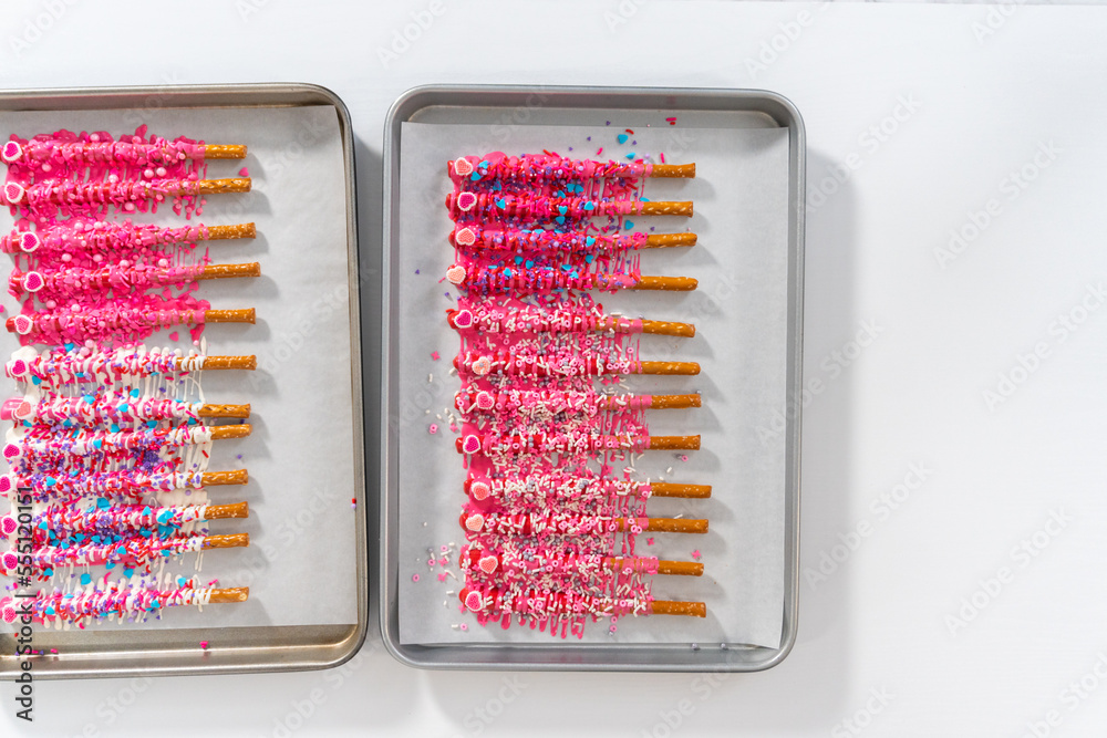 Valentine's Day Chocolate Covered Pretzel Rods Valentine's Day Chocolate Covered Pretzel Rods