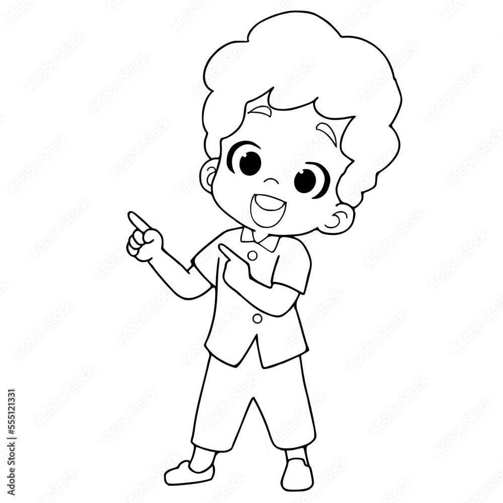 Man pointing fingers in different directions isolated on white background,cartoon,coloring page Man pointing fingers in different directions isolated on white background,cartoon,coloring page