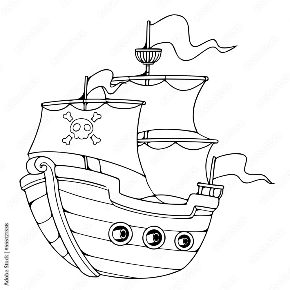 Pirates ship coloring book page vector illustration isolated on white ...