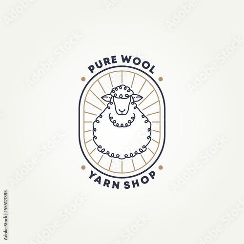 minimalist sheep pure wool and cotton line art badge icon logo template vector illustration design. simple modern yarn shop emblem logo concept