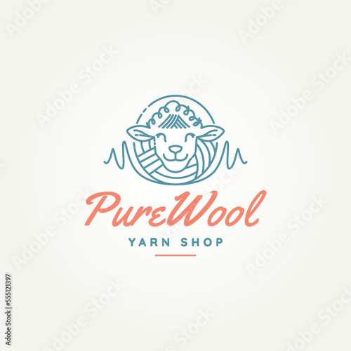 minimalist cute sheep pure wool and cotton line art icon logo template vector illustration design. simple modern yarn shop logo concept
