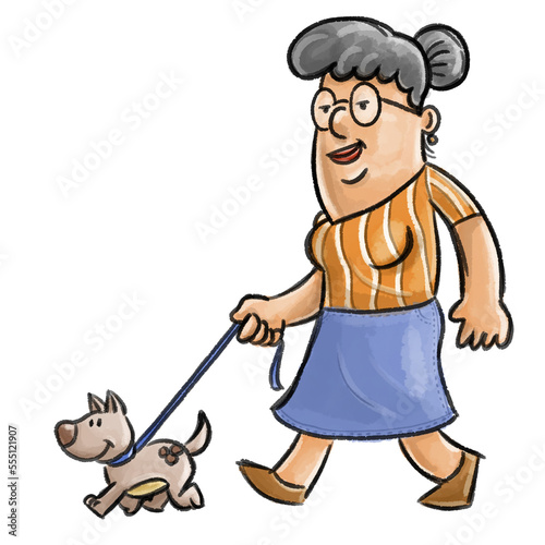 illustration woman with dog