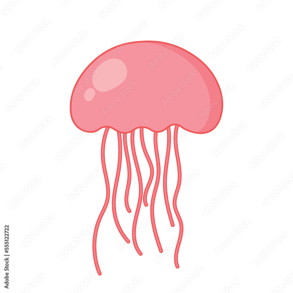 Hand Drawn Jellyfish with Outline Cartoon Animated Sea Animal Vector Illustration