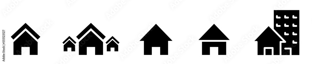 Conjunto de iconos de casas. Bienes raíces. Hogar, vivienda, residencia. Edificaciones de diferentes estilos. Ilustración vectorial Conjunto de iconos de casas. Bienes raíces. Hogar, vivienda, residencia. Edificaciones de diferentes estilos. Ilustración vectorial