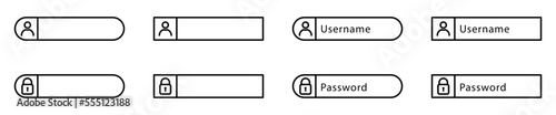 Conjunto de iconos de barras de iniciar sesión. Nombre de usuario y contraseña. Ilustración vectorial