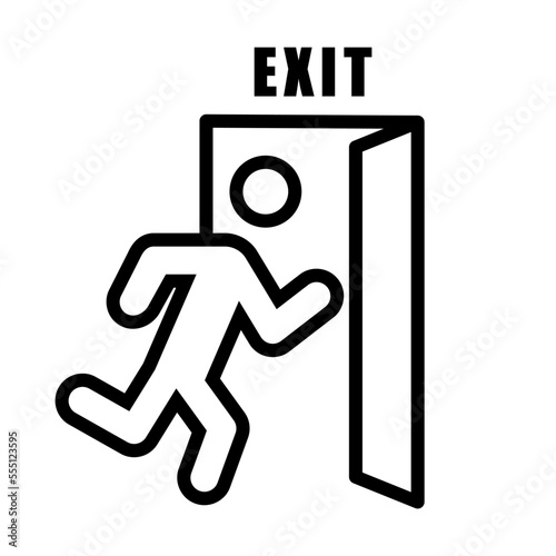 Icono de salida de emergencia. Hombre corriendo hacia la puerta de salida. Evacuación, ayuda, escape. Ilustración vectorial