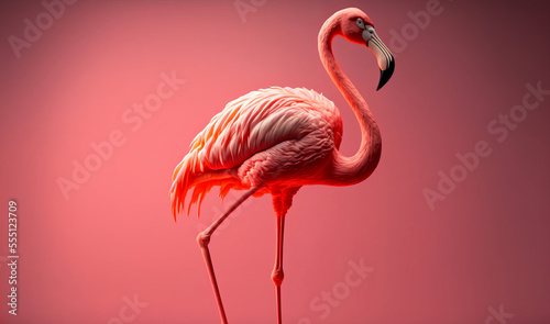 Fotografering Pink flamingo against a pink background. Generitive ai