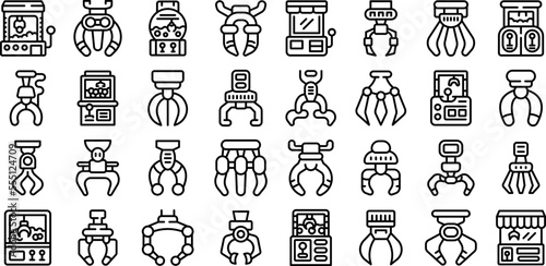 Grabber icons set outline vector. Claw crane. Game reacher