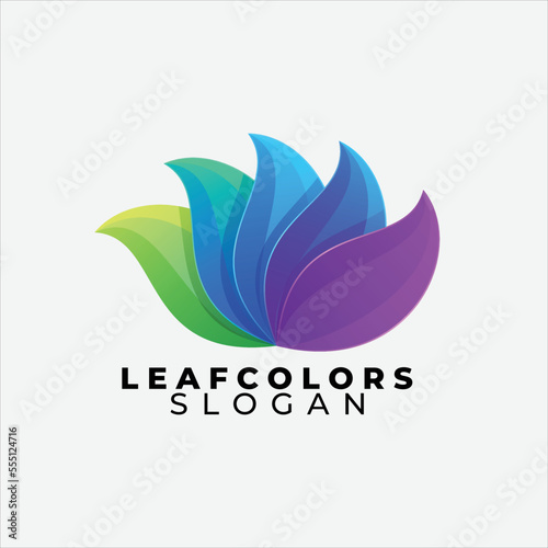 Gradient leafs vector logo design illustration