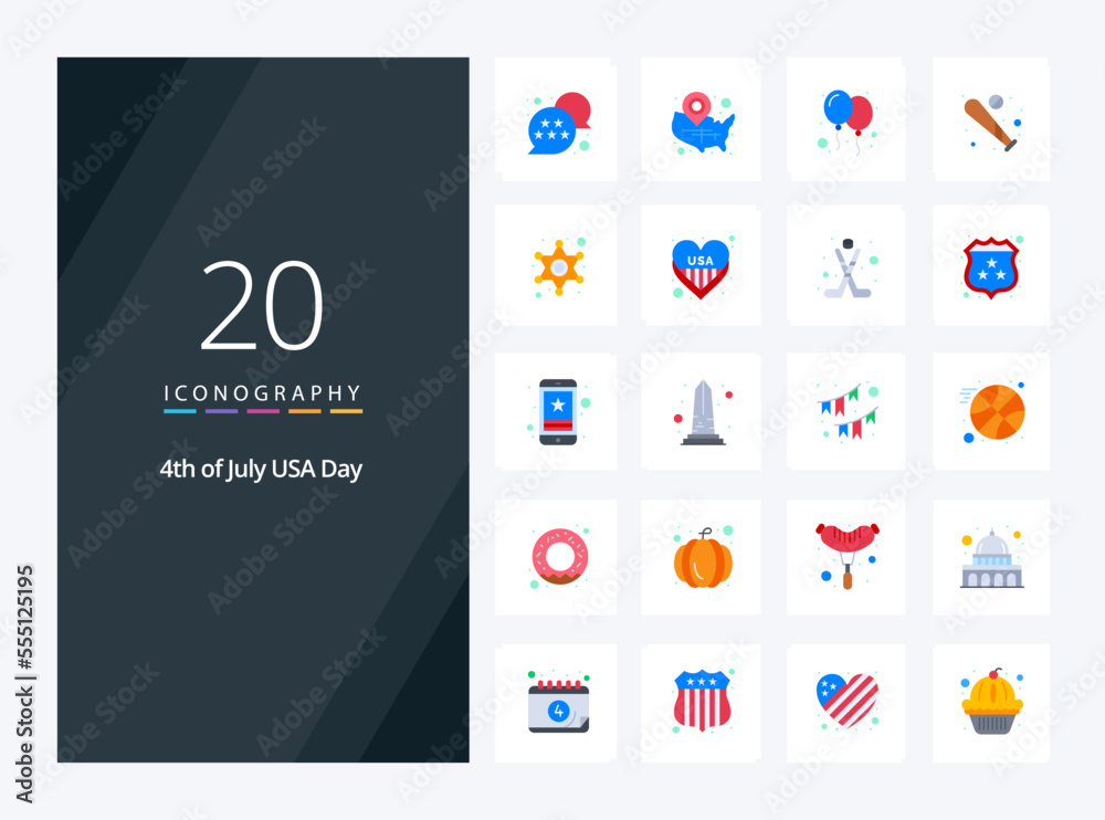 20 Usa Flat Color icon for presentation. Vector icons illustration