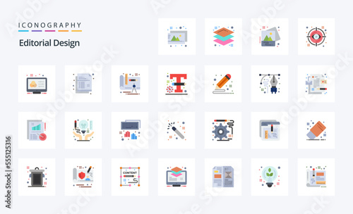 25 Editorial Design Flat color icon pack. Vector icons illustration