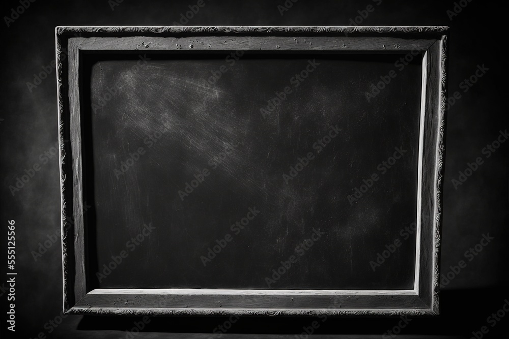 An old and dirty Blackboard with a dark frame on a black background, generative ai An old and dirty Blackboard with a dark frame on a black background, generative ai