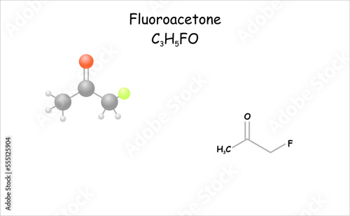 Stylized molecule model/structural formula of fluoroacetone.