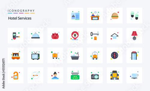 25 Hotel Services Flat color icon pack. Vector icons illustration