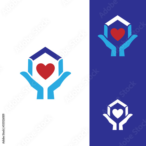 Love Home Logo. Style Heart and House Icon Combination. Usable for Building and Health Care Logos.