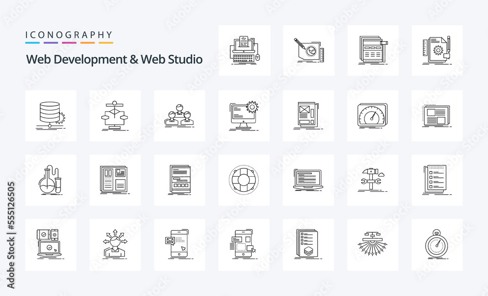 25 Web Development And Web Studio Line icon pack. Vector icons illustration
