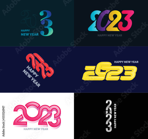 Big Collection of 2023 Happy New Year symbols. Cover of business diary for 2023 with wishes. Vector New Year Illustration