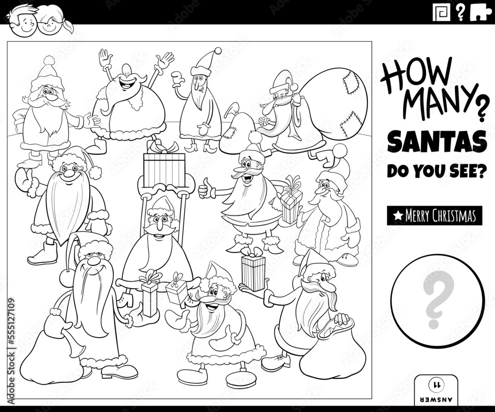count cartoon Santa Claus task coloring page