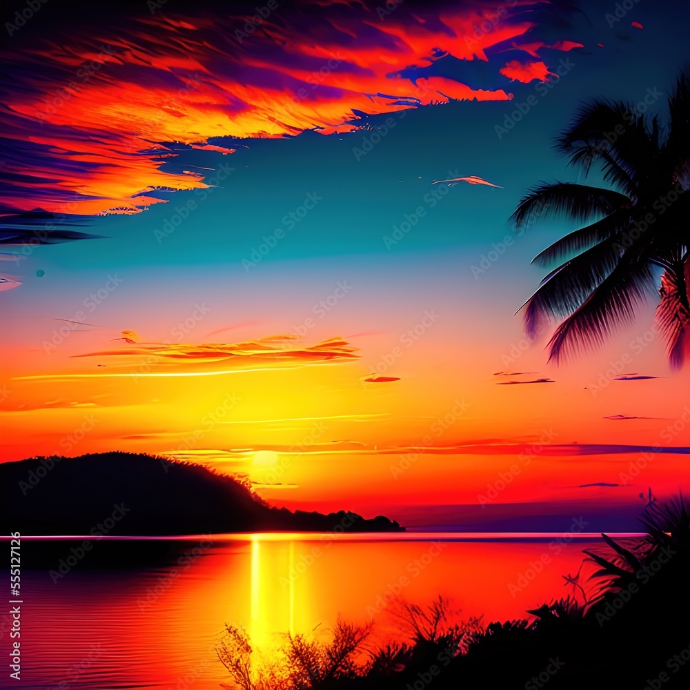 3159648933-dreamlikeart, Tropical sunset or sunrise with lake background__ ### Deformed, blurry, bad anatomy, disfigured, poorly 