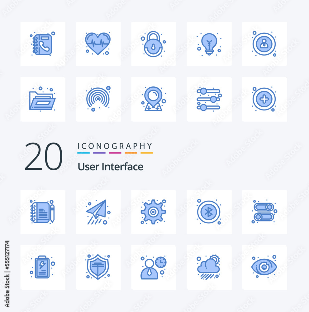 20 User Interface Blue Color icon Pack. like battery. user. setting. interface. user