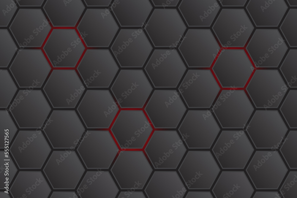Black hexagon background and red light Black hexagon background and red light