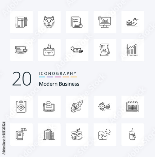 20 Modern Business Line icon Pack. like launch. business. business. startup. skills