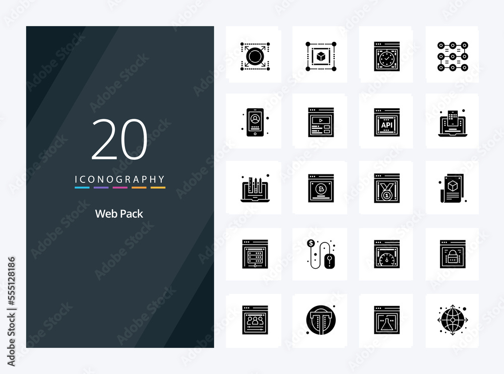 20 Web Pack Solid Glyph icon for presentation. Vector icons illustration