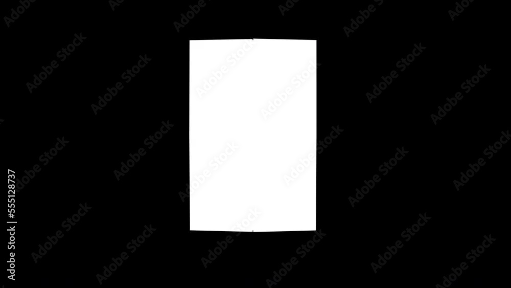 Wrinkled paper unfolds on green background. Folded sheet of paper opens up.