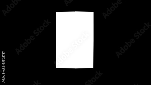 Wrinkled paper unfolds on green background. Folded sheet of paper opens up.