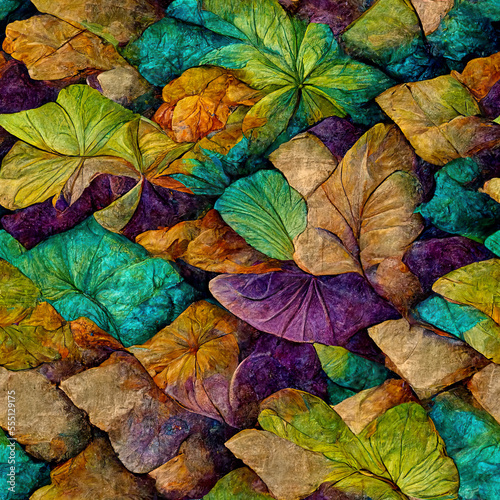 Abstract gingko background  seamless  tile  tiled background of purple-green-teal abstract gingko  nature  leaves  illustration digital