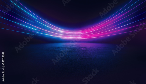 Bent colourful light streams in dark representing energy flow