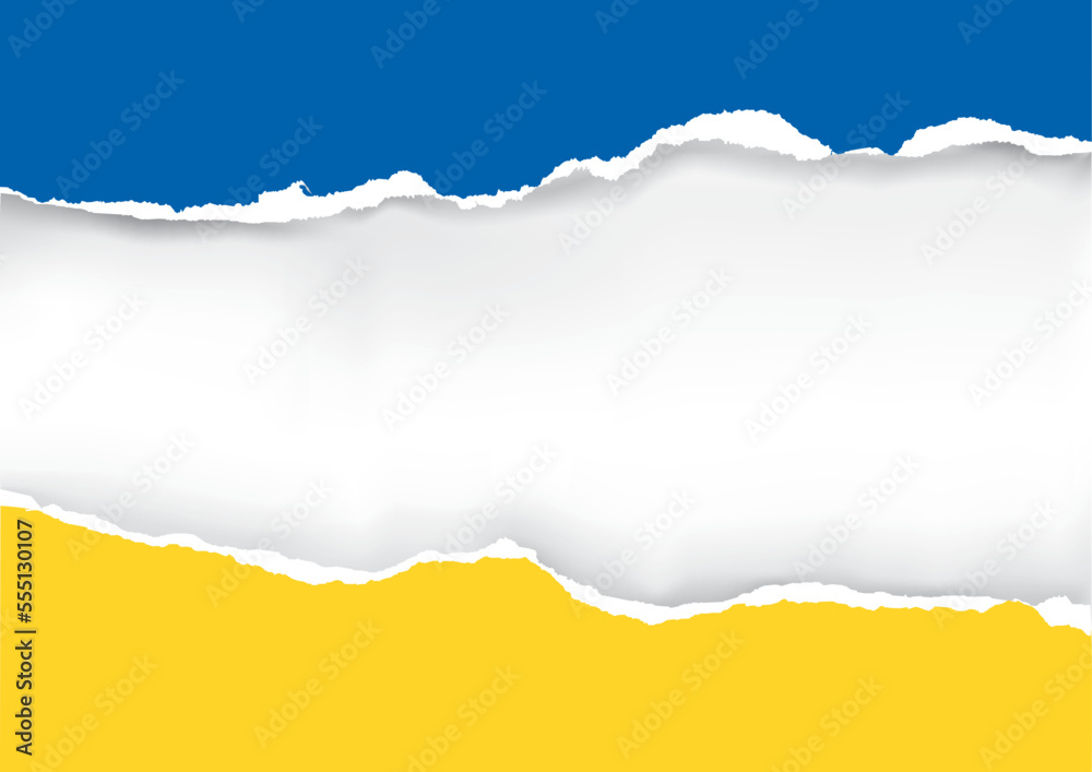 Ripped paper background with Ukrainian flag colors. 
llustration of torn paper with place for your image or text. Expressive Banner template. Vector available.