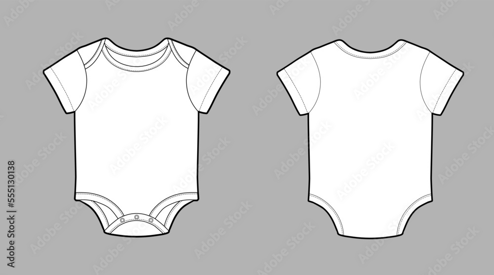 Short sleeve kids bodysuit, CAD, fashion flat template. Fashion ...