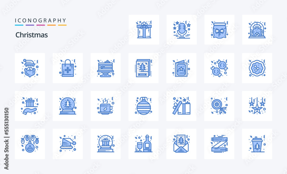 25 Christmas Blue icon pack. Vector icons illustration