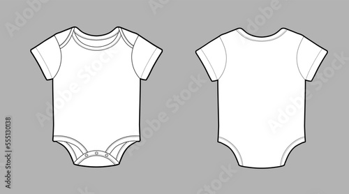 Short sleeve kids bodysuit, CAD, fashion flat template. Fashion technical illustration for garment production unit. photo