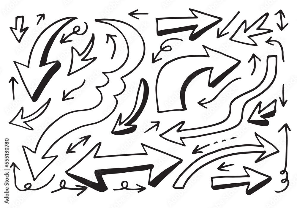 Set of arrow hand drawn.Sketch style vector illustration. Set of arrow hand drawn.Sketch style vector illustration.