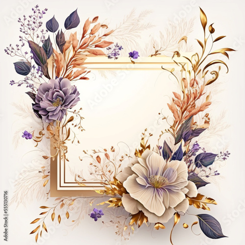 Ornate floral frame with space for text, greeting card, AI Generated illustration.