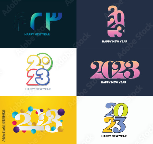 Big Set of 2023 Happy New Year logo text design. 2023 number design template. Vector New Year Illustration